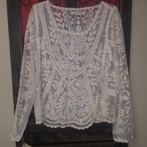 Sheer Lace Embroidered Blouse